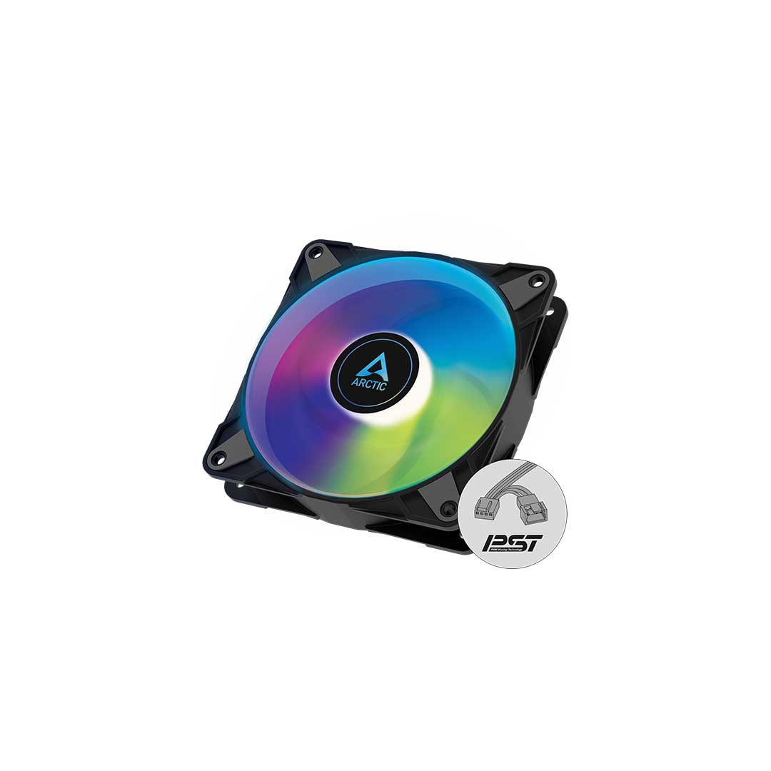 ARCTIC P12 PWM PST RGB - 120 Mm PWM Gehäuselüfter Optimiert Für Statischen Druck, Case Fan, Semi-Passiv: 200-2000 U/min, 12V 4 Pin RGB-LED - Schwarz
