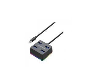 Yuanxin Type-C Male to Quad USB Female Black Hub
