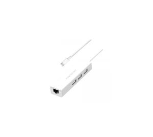 Yuanxin Type-C Male to Tri USB & Lan Female White Converter