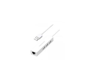 Yuanxin USB Male to Tri USB & LAN Female White Converter
