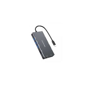 Yuanxin Type-C Male to HDMI, VGA, LAN, Tri USB 3.0, USB 2.0, 3.5mm, TF, SD & PD Female Black Converter