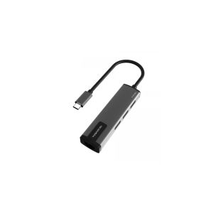 Yuanxin Type-C Male to Tri USB & Lan Female Sliver Converter