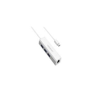 Yuanxin Type-C Male to Tri USB & Lan Female White Converter