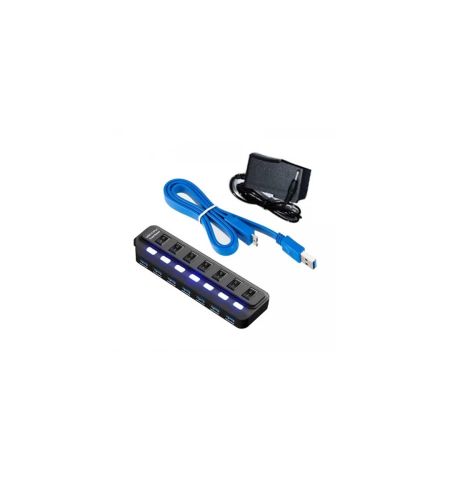 Yuanxin USB Male to 7 USB Female Black Hub