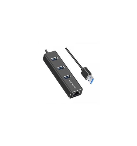 Yuanxin USB Male to Tri USB & LAN Female Black Converter
