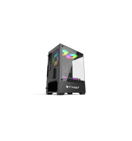 T-WOLF ICE COOLER Gaming Casing with 5 ARGB Fans (Reset + MB Sync) Black