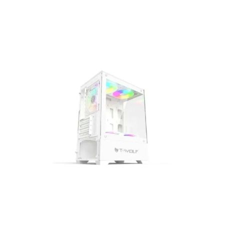 T-WOLF ICE COOLER Gaming Casing with 5 ARGB Fans (Reset + MB Sync) White