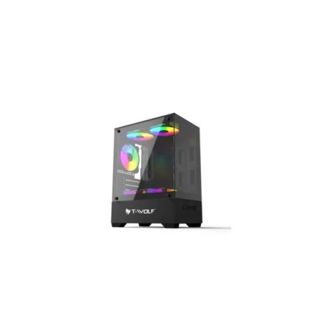 T-WOLF ICE COOLER Gaming Casing with 5 ARGB Fans (Reset + MB Sync) Black